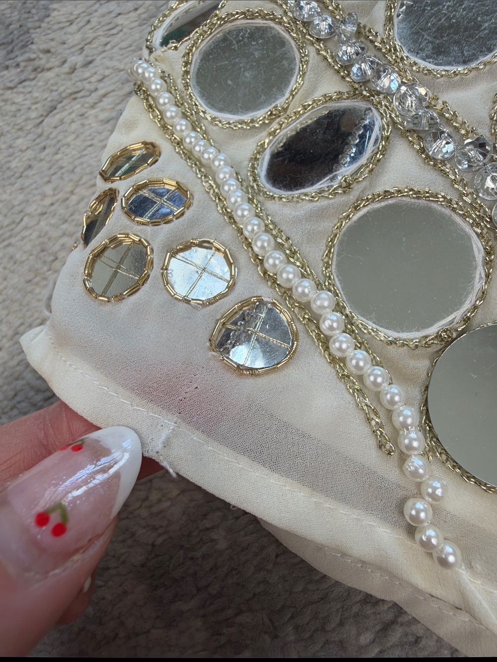 Jaded London Chara Embellished Mirror Mini Skirt Ivory Pearl Beaded US 10 - Picture 11 of 16